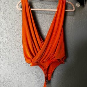 Orange Plunge Bodysuit